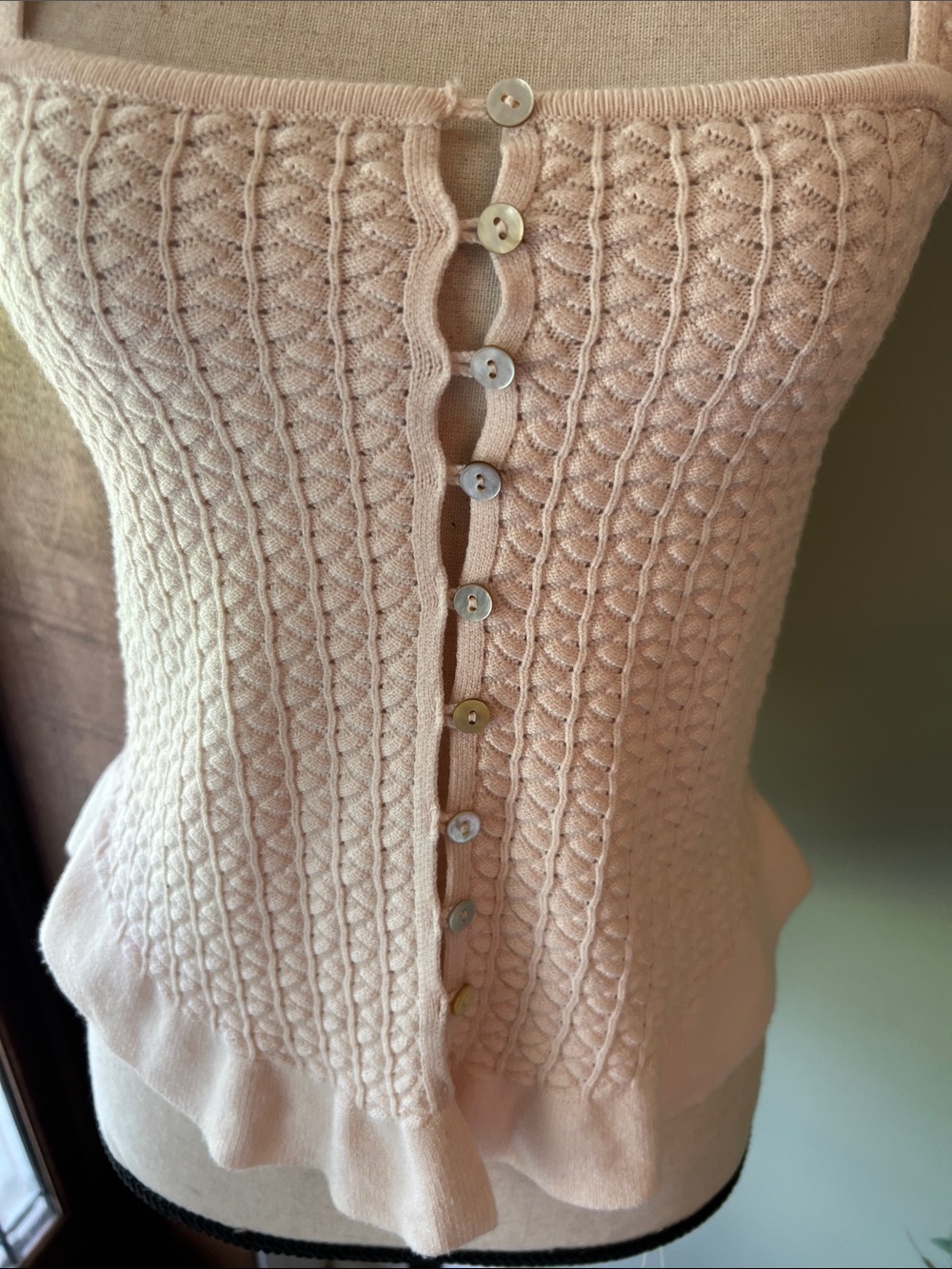 Ruffled Cable-Knit Button Front Tank - Picture 2 of 9